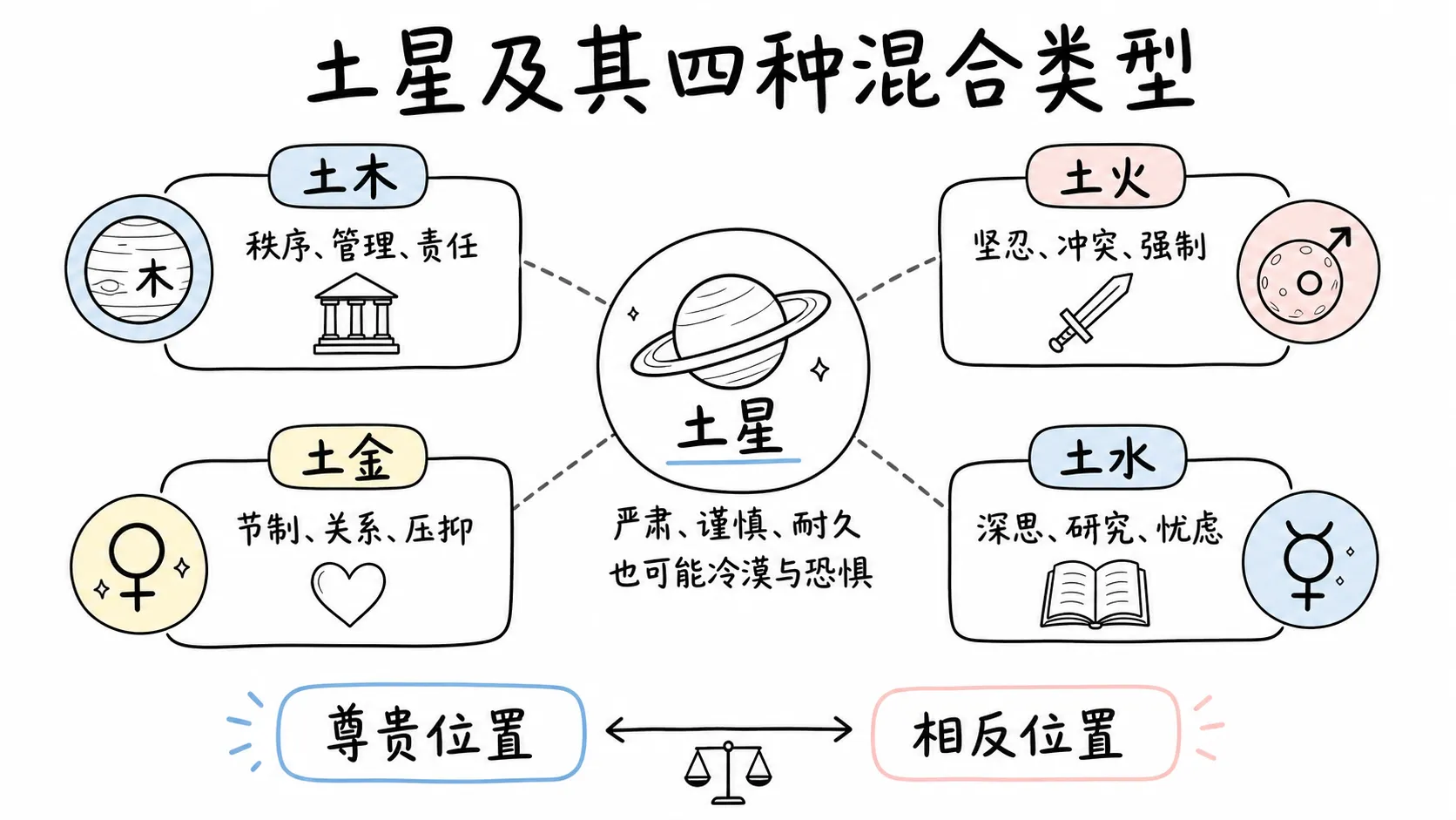 托勒密《四书》卷三插图:土星及其四种混合类型
