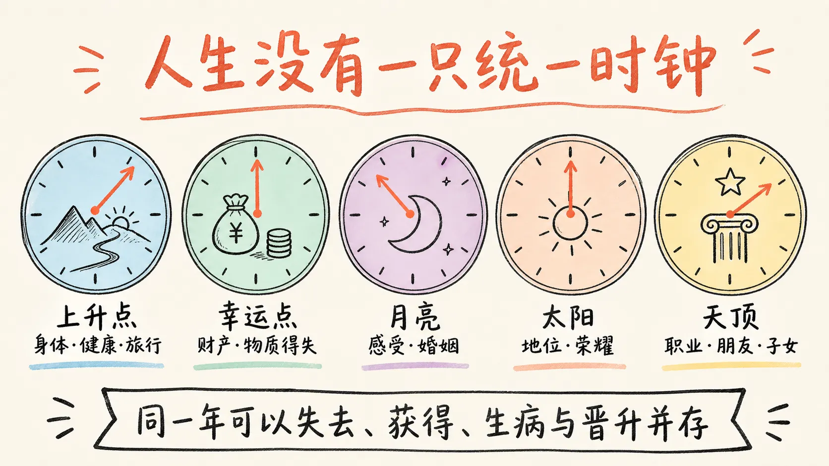 人生不同领域的五只时钟