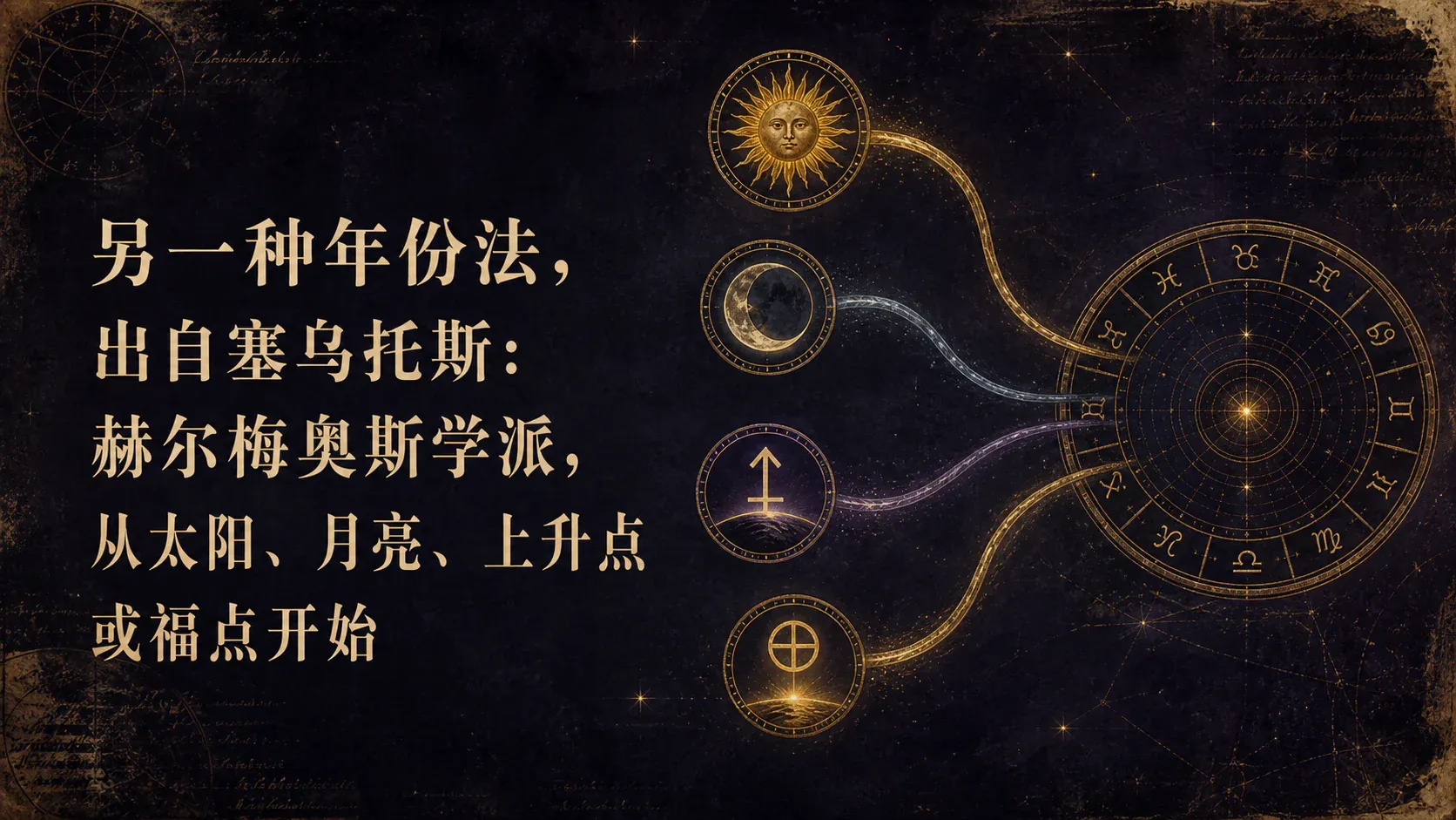 瓦伦斯占星选集·卷四第二十七节另一种年份法，出自塞乌托斯：赫尔梅奥斯学派，从太阳、月亮、上升点或福点开始封面